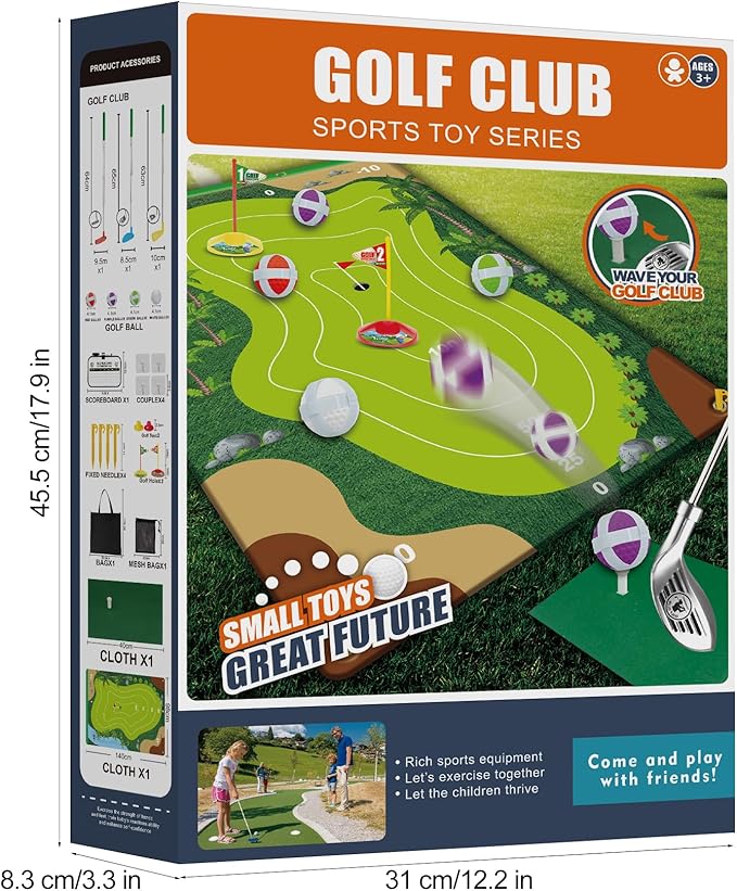 Liberry Kids Golf Set for 3 4 5 6 7 Years Old Boys Girls, Golf Chipping Game with Golf Mat, Sticky Balls, Storage Bag, Retractable Golf Clubs Indoor Outdoor Sports Toy Gift Toss Game(Grey)