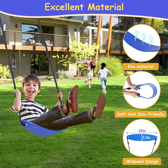 Lunafun Swing Set for Backyard with Kids Slide 440lbs Heavy-Duty Metal A-Frame 1 Saucer Swing Seat 1 Swings Seat & 1 Slide