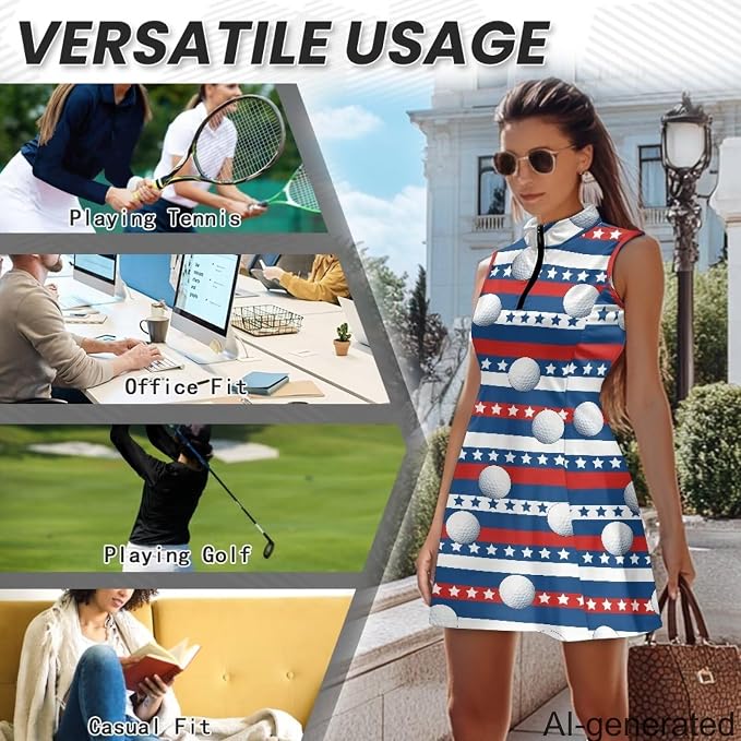 Golf Dress Tennis Dresses for Women with Built in Shorts and Pockets Sleeveless Athletic Dress Workout Dress