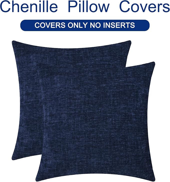 CaliTime Decorative Couch Throw Pillow Covers 24 X 24 Inches Navy Blue | Pack of 2, Cozy Chenille Cushion Cases for Sofa Bed Living Room Farmhouse Home