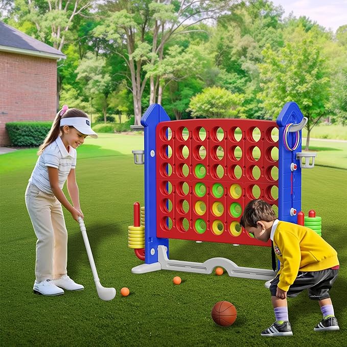 Furnideco Jumbo 4-to-Score Giant Game Set, Height Adjustable Jumbo Yard Games for Kids and Adults Outdoor Play, Backyard Large Floor Games