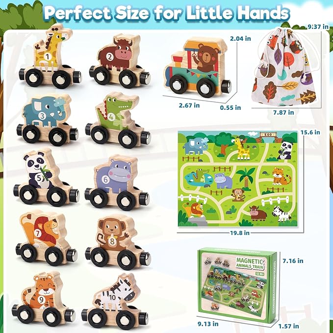 Montessori Toys for 1 2 3 Year Old Boys, Toddler Toy 2-3 Years Girls Boy Gifts Magnetic Wooden Train Kids Toys for Ages 2-4 Preschool Learning Activities Farm Animals with Track Mat