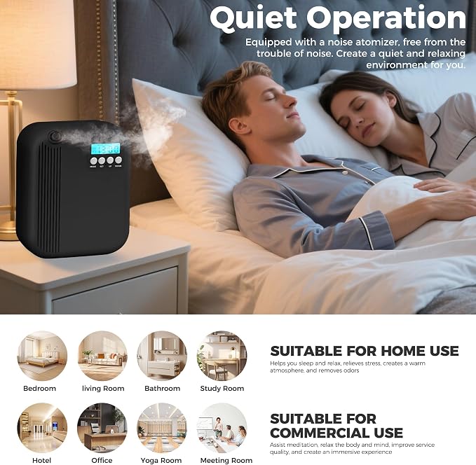 Hotel Collection Diffuser, House Scent Machine, 10000 Sq.Ft of Coverage, 200ml Large Capacity Aromatherapy Machine, Scent Diffusers for Home Large Room, Office Waterless Essential Oil Diffuser, Black