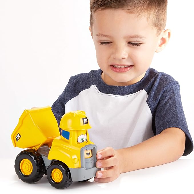 CAT Construction Toys, Junior Crew Construction Pals Dump Truck Educational Preschool Vehicle with Kid Vroom Sounds and Animated face. for Ages 2+