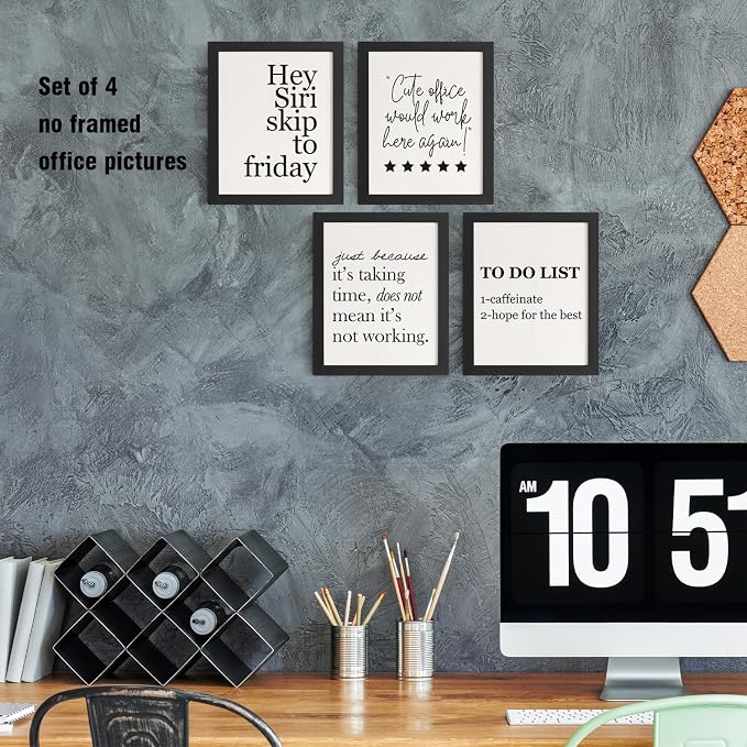 DSHFG Funny Motivational Office Wall Art Decor Prints Set of 4, Black Motivational Wall Decor Trendy Retro Posters for Office Home Decor, 8x10 Unframed