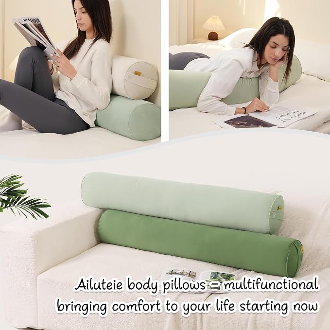 Body Pillow for Adults,Long Round Pillow,Big Cylindrical Pillow,Large Full Bolster Pillows for Side Sleepers (Celadon Green, 59"*7.87")