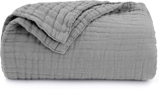 Love's cabin 100% Cotton Muslin Blanket, 6 Layer Lightweight Breathable Gauze Throw Blanket 50 x 60 Inches, Soft All Season Blanket for Couch, Bed, Sofa, Medium Grey