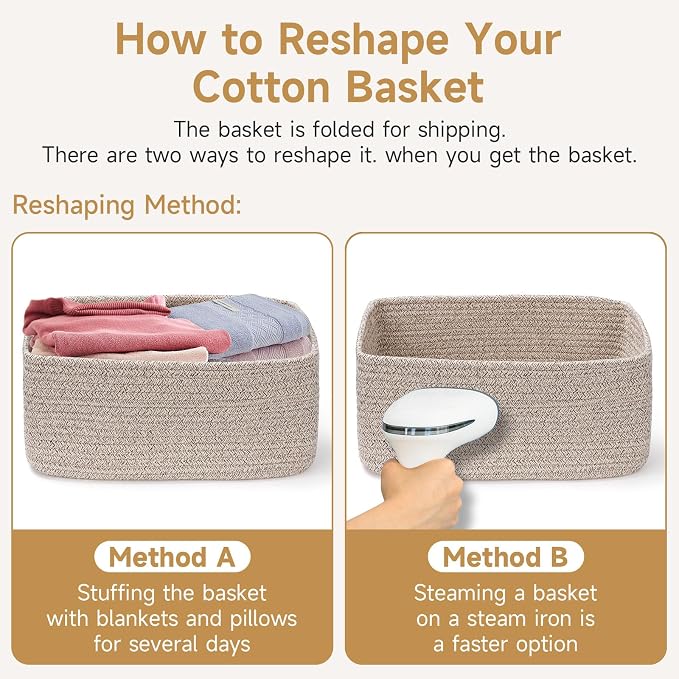 3 Pack Storage Baskets for Organizing, 13.7×9.5×6.3", Navy Blue | Woven Baskets for Shelves, Cotton Rope Basket for Gifts Empty, Closet Organizer Bins with Handles, Cube Decorative Box