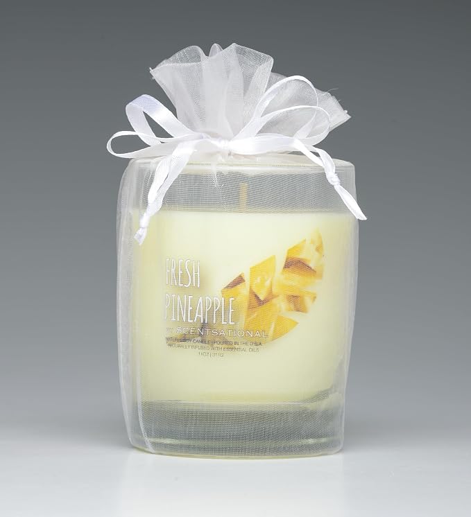 Scentsational Fresh Pineapple Soy Candle, 11 oz, Natural Essential Oils, Gift Wrapped