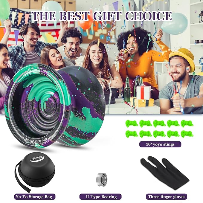 WATIEOBOO Unresponsive Metal Yoyo Professional, Replacement Responsive Ball Bearing Yoyo for Beginners, Professional Trick Yo yo for Adults with Bag, Glove and 10 Yo-yo Strings