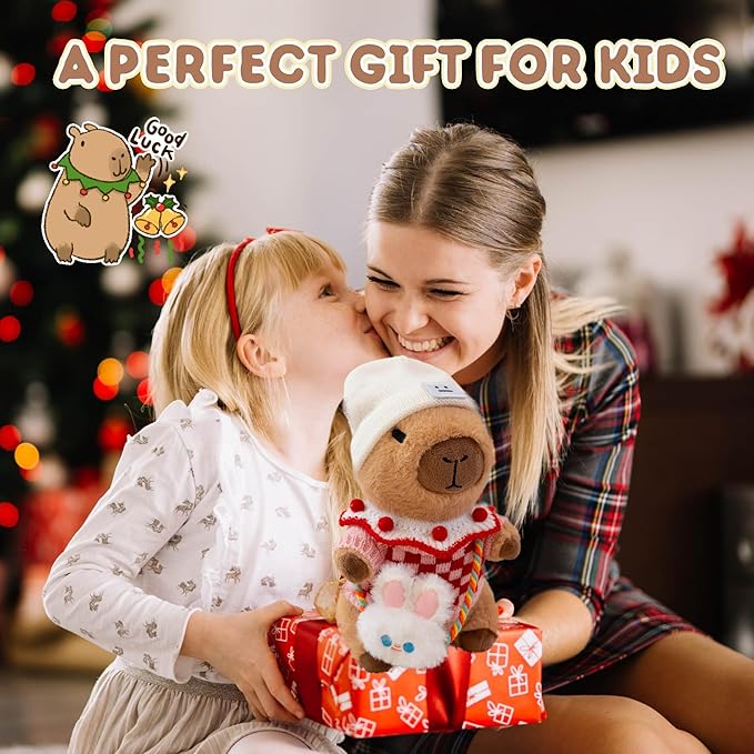 Capybara Plush with 10 Pcs Clothes & Accessories,Christmas Stuffed Animals, 10.2 in Cute Capybara Plush Toys,Birthday Gifts&Dress Up Cute Plushies for Boys/Girls (Spring-C)