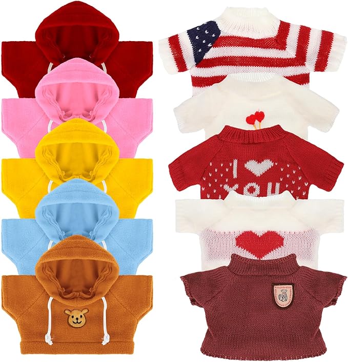 Fuyamp 10 Pcs Bear Clothes Tee Doll Clothes Bear Hoodie Sweater Fit 14-18 Inches Bears Include Cute Clothes Glasses Hat Kawaii Plush Doll Clothes DIY Bear Toy