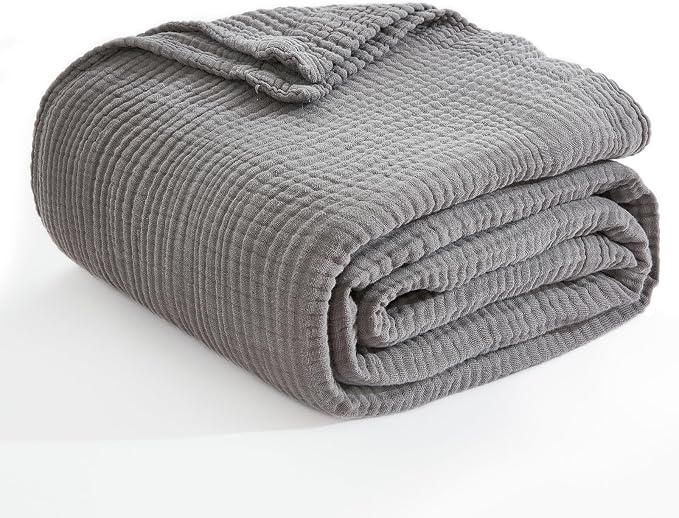 EMME Cotton Blanket Twin XL for Bed Soft Muslin Blankets 66"x90" Lightweight Breathable Layering Bedspread Coverlet All Season Gauze, Grey