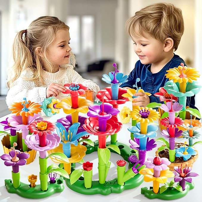 81 Pcs 3 Year Old Girl Gifts,Flower Garden Building Toy Set Toddlers Toys Gifts Best Educational Learning Fine DIY Crafts Stem Construction Stacking Kit,for 3 4 5 6 7 Year Kids Birthday
