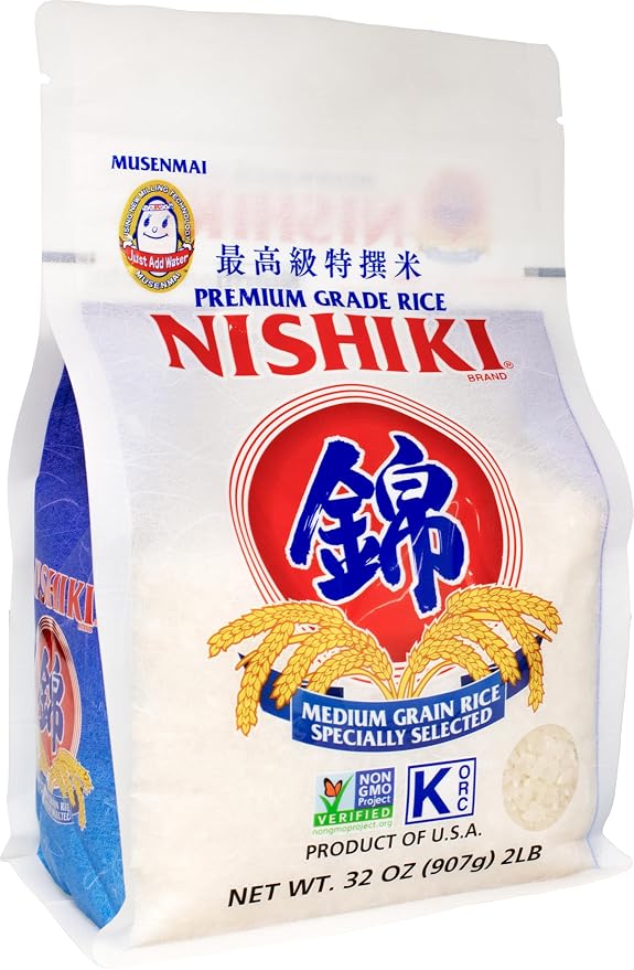 Nishiki Premium Rice Musenmai Premium Medium Grain White Rice, 2 Pound (Pack of 12)