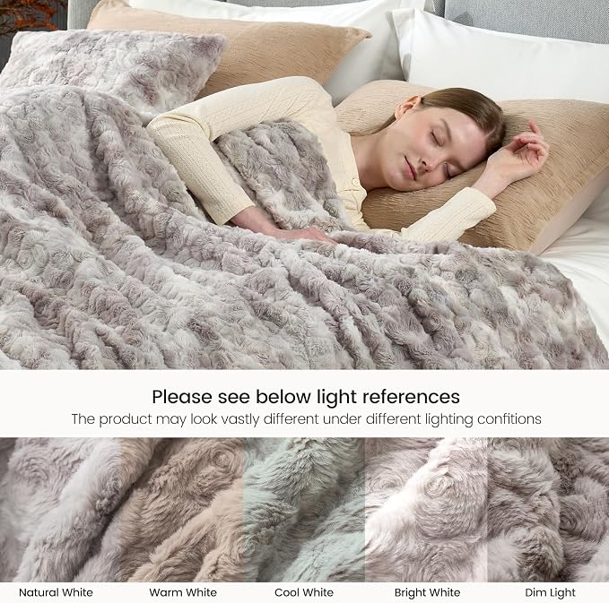 Cozy Bliss Faux Fur Throw Blanket for Couch, Fuzzy Soft Plush Thick Warm Fluffy Reversible Wave Textured Blanket for Sofa Bedroom Living Room, 55 * 70 Inches Tie-dye Grey