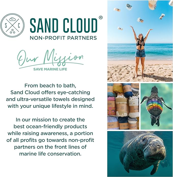 Sand Cloud Turkish Beach Towel - Sand Resistant - 100% Certified Organic Turkish Towel - Quick Dry Towel for Beach, Picnic, Blanket or Bath Towel - As Seen on Shark Tank - Gocek (Black)