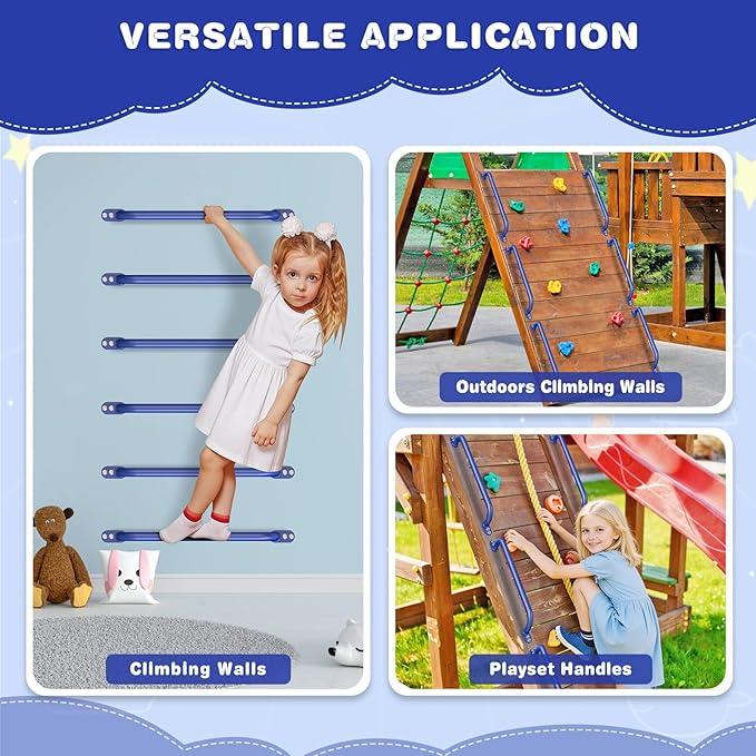 Dolibest 30 Inch Metal Safety Handles, Playground Ladder Handle, Long Grab Handles for Kids Playhouse, Treehouse, Rock Climbing Wall, Swing Set Accessories, Indoor & Outdoor Use (2PCS)-Blue