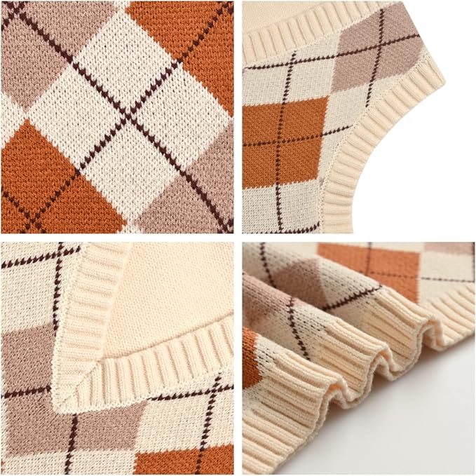 Women's Sweater Vest,Y2K Sleeveless Pattern Preppy Style Knitted Crop Tank Top for Girl