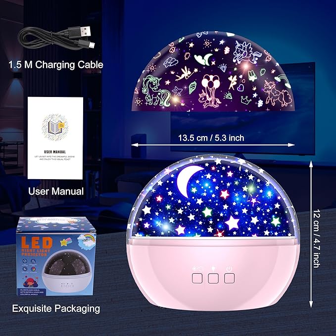Star Projector Night Light for Kids,Baby Night Lights with Unicorn and Star Theme,360 Degree Rotation,15 Mode Color Changing,Birthday Gift Toys