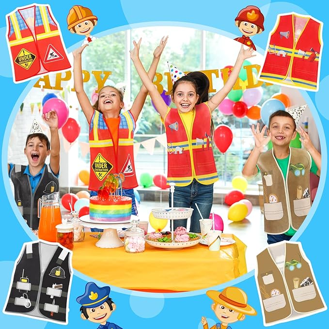 Geyoga 10 Pcs Kids Community Helper Dress Up Vest Career Cosplay Cloth Toddlers Occupation Pretend Play Costume (6-10 Years)