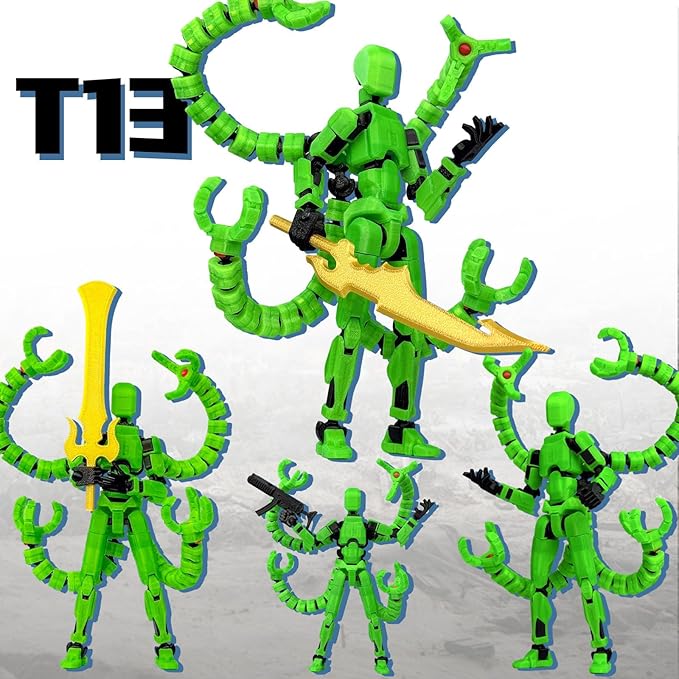 Already Assembled T13 Action Figure Accessories,T13 Multi-Jointed Movable,for Collectors Desktop Decorations t-13 Movability 3D Printed Toys (Luminous Green, 7.2 Inch)