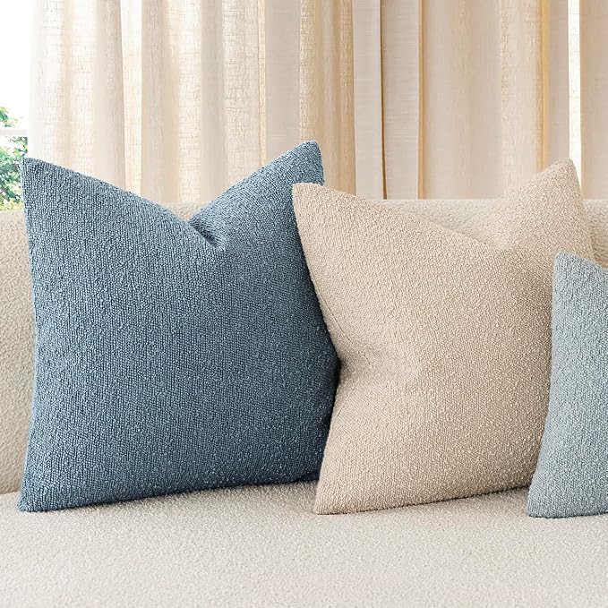 Foindtower Pack of 2 Textured Boucle Throw Pillow Covers Accent Solid Decorative Lumbar Pillow Cases Cozy Couch Cushion Case for Chair Sofa Bedroom Living Room Home Decor 12x20 Inch Misty Blue