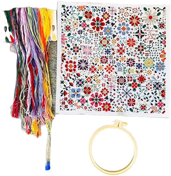 Xanorrg Giftable Florals Crosses Stitching Set Featuring Pattern Guide for Stress Relief Decor Home Decoration Stitching Set