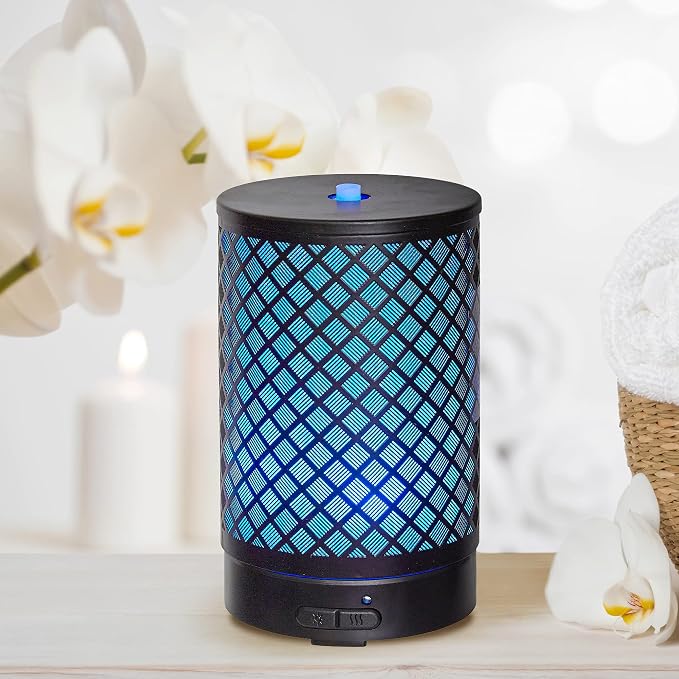 AROMAR Essential Ultrasonic Oil Diffuser Cool Mist Humidifier & Aromatherapy Metal Diffusers for Essential Oils with Auto Shut-Off and 7 Colors LED for Home and Office (Black Rhomboid)
