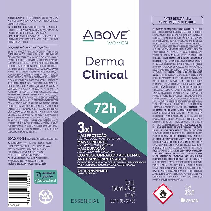 ABOVE 72 Hours Antiperspirant Deodorant, Derma Clinical, 4 Pc - Dry Spray Deodorant for Women - Antiperspirant Spray - No Stain - Cruelty-Free