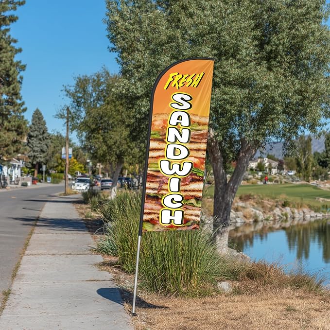 Sandwich Feather Flag for Storefronts Fairs,6 FT (Flagpole Not Included) | Business Advertising Flag