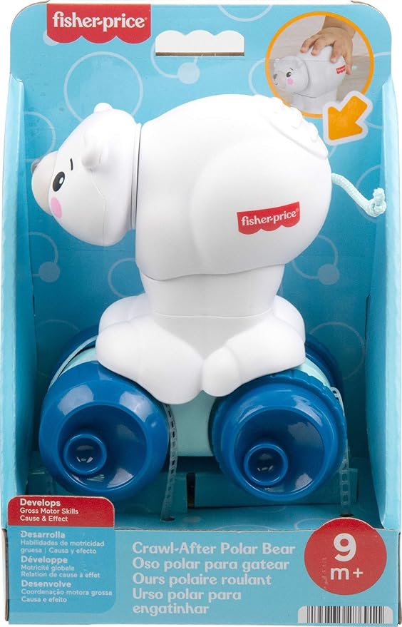 Fisher-Price Baby Toy Crawl-After Polar Bear, Animal-Themed Activity Vehicle with Sensory Details for Infants Ages 9+ Months