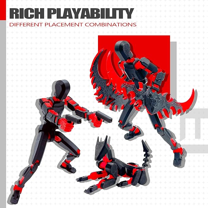 T13 Action Figure Set (Assembly Completed),Dummy 13,Titan 13 Action Figures,3D Printed Toys Multi-Jointed Movable (Black/Red)