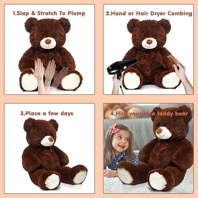 MorisMos Giant Teddy Bear Stuffed Animal 3 ft-36'' Large Teddy Bear, Brown Big Teddy Bear for Girlfriend Valentines, Large Stuffed Bear Plush for Birthday Christmas Baby Shower Decor,Dark Brown