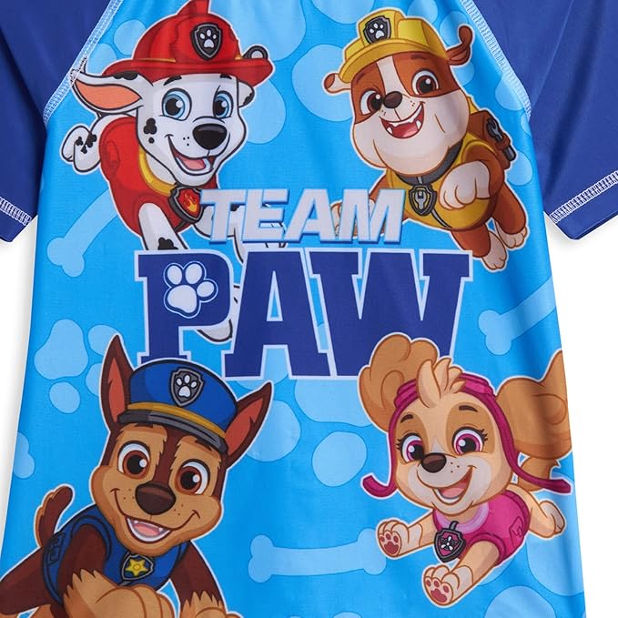 Nickelodeon Paw Patrol Pullover Rash Guard and Swim Trunks UPF 50+ Outfit Set Toddler to Big Kid Sizes (2T - 10-12)