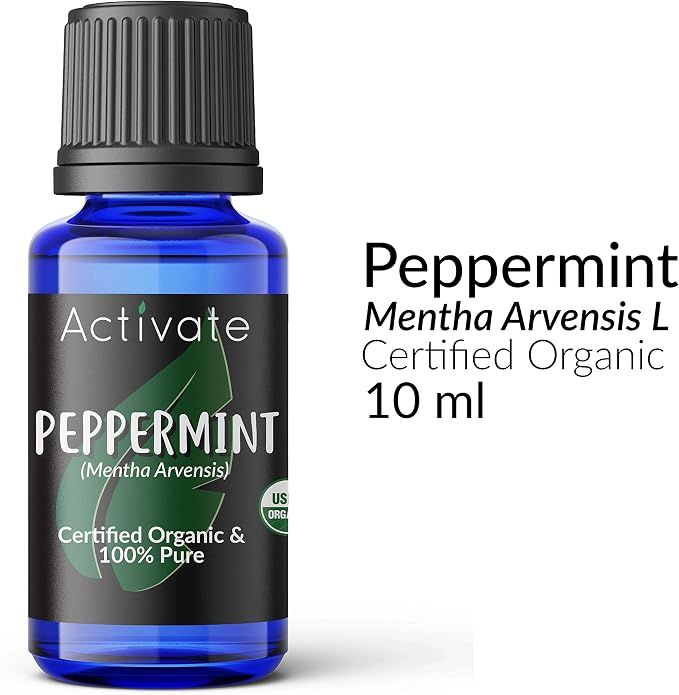 Activate USDA Organic Peppermint Essential Oil, 100% Pure Steam Distilled Mentha Arvensis, Premium Aromatherapy Oil for Diffusers, Massage, DIY Soap, Candles, Bath & Home Fragrance, 10 mL