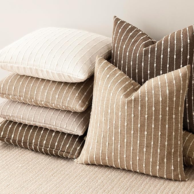 Foindtower Pack of 2 Decorative Jacquard Boucle Lumbar Throw Pillow Covers Accent Textured Striped Pillowcases Cozy Boho Cushion for Couch Sofa Bedroom Living Room Home Decor 12x20 Inch Camel