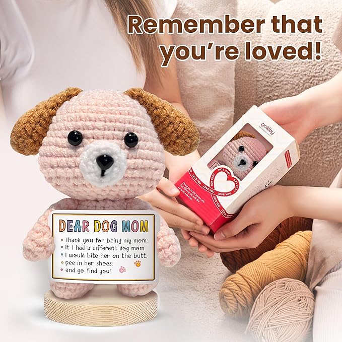 Gossby Handmade Positive Dog Crochet with Message - Gift for Dog Mom - Thank You for Being My MOM - Mothers Day, Christmas, Birthday Gift for Pet Lover Women - Knitted Decor