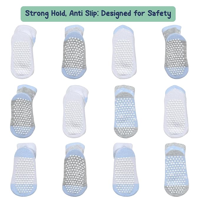 Mother's Choice Organic Cotton Baby Socks Non Slip Infant 6-12 Months - 12 pairs Soft and Cozy, Gentle Newborn Socks, Ideal Baby Gift, Infant Footwear for Daily Comfort and Little Feet Safety
