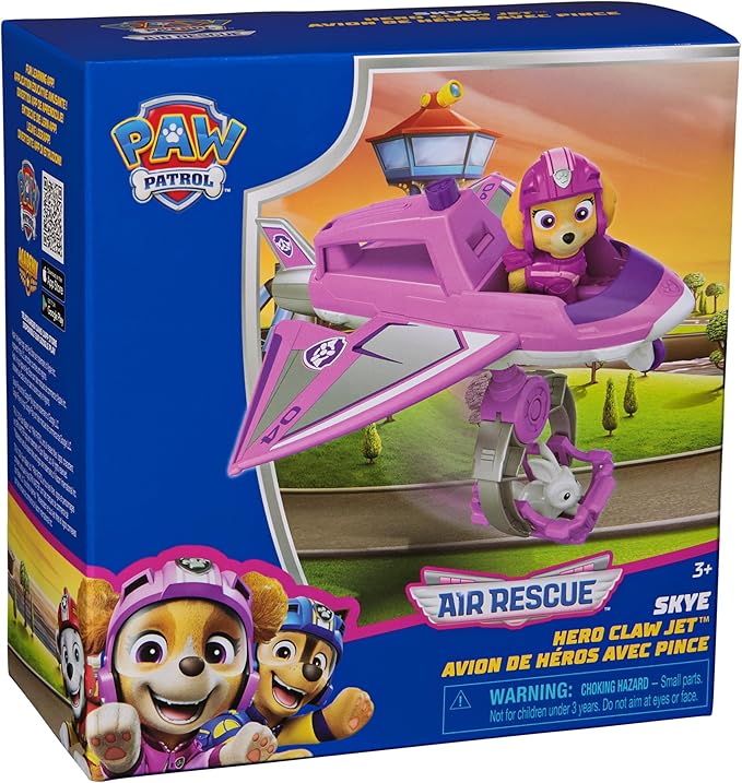 PAW Patrol: Air Rescue Skye Action Figure & Hero Claw Jet Plane with Retractable Claw, Rescue Basket & Bunny, Kids Toys for Boys & Girls Ages 3+