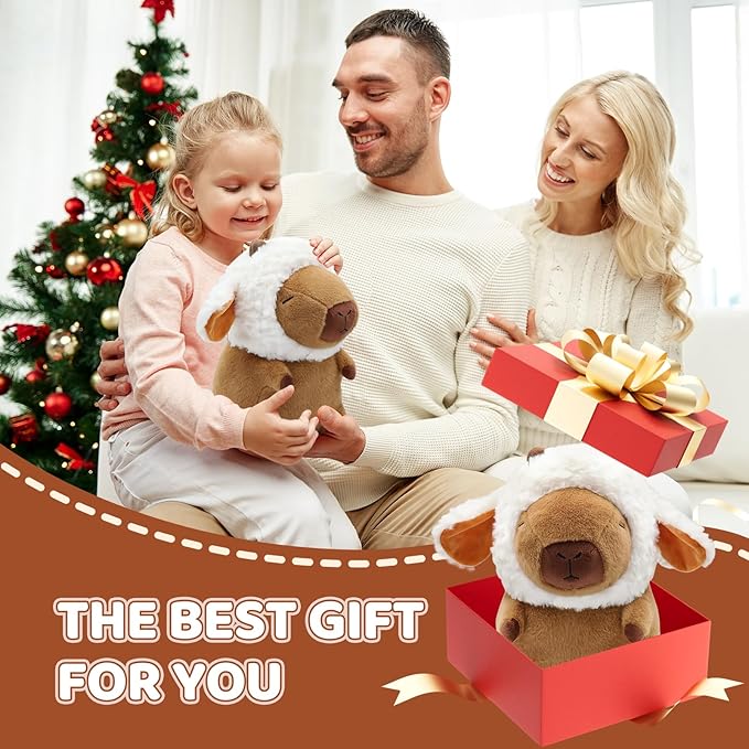 Capybara Plush, Cute Capybara Plush Toy Wear Removable Lamb Hat, Kawaii Soft Capybara Plushie Pillow, 14 inch Capybara Stuffed Animal Hugging Plushy Gifts for Kids Adults (Medium)