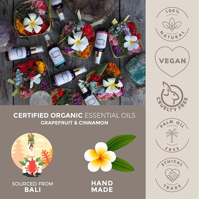 Let Go Aura Crystal Spray with Amethyst Sodalite Clear Quartz Palo Santo Crystals Pure Organic Cinnamon Grapefruit Handmade in Bali - 3.4 fl.oz