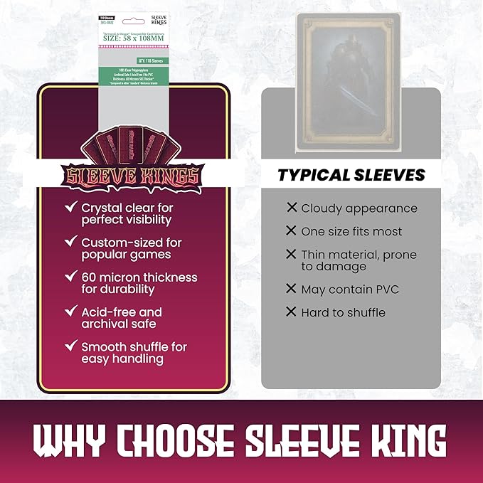 Sleeve Kings Betrayal at House on the Hill Compatible Card Sleeves – 58x108mm, 110 Pack, 60 Micron Thick, Clear Polypropylene, Acid-Free, Extra Clear – Compatible Board Game Card Protectors - SKS-8822