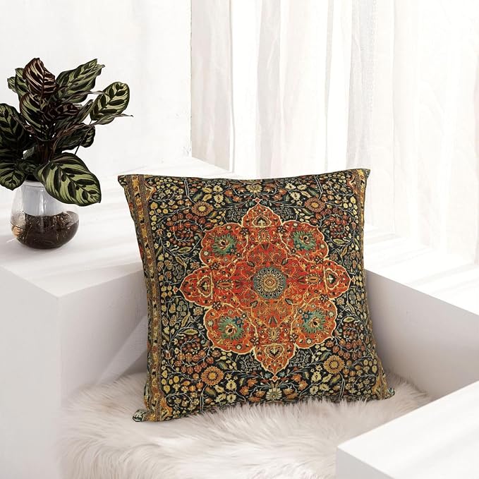 Antique Persian Mohtashem Kashan Rug Print Pillow Covers Decorative Square Throw Pillowcase 18x18 Inch Couch Cushion Cover for Home Decor Living Room Bedroom College Dorm Bed Car Sofa