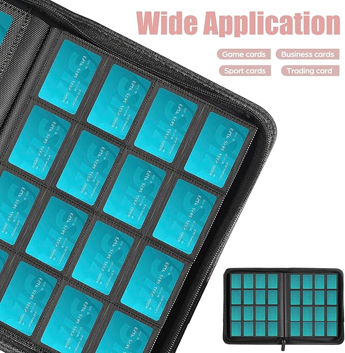Card Binder 16 Pocket with Zipper, 1024 Pockets Trading Card Holder Book, Premium PU Cover Zip Folder Binder, Side Loading Carrying Case Binder Album for TCG, MTG, Sports Cards, Game Cards