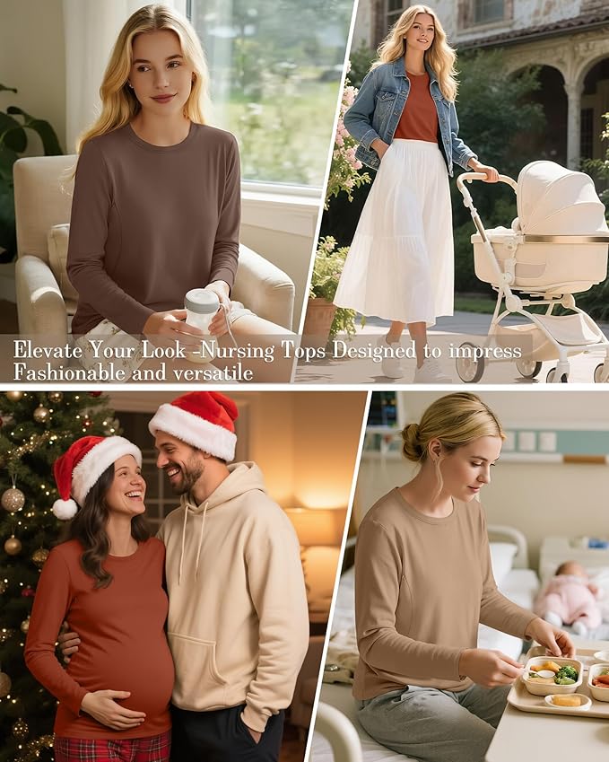 3 Pack Nursing Tops for Breastfeeding Maternity Shirts Zipper Long Sleeve Round Neck Knit Casual Nursing Clothes