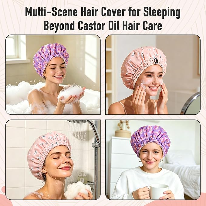 Castor Oil Pack Wrap Organic Cotton for Hair Growth, Overnight Hair Wrap for Sleep, Reusable Hair Mask Cap for Castor Oil Treatment of Balding,Thinning Dry and Damaged Hair(Oil Not Included) Purple, S