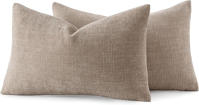 MIULEE 12x20 Inch Lumbar Textured Chenille Throw Pillow Covers Light Taupe | Pack of 2 Decorative Soft Throw Pillows, Solid Textured Cushion Covers, Modern Home Decor for Couch Sofa Bedroom Living Room