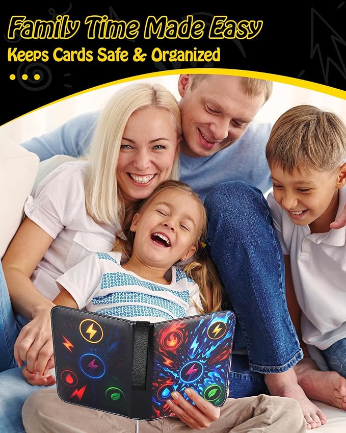 Trading Card Binder, 4-Pocket, Holds 480 Cards, 120 Pages Side-Loading Card Album, PU Leather, Acid-Free Archival Sleeves, Durable Organizer for MTG, TCG & Sports Cards, Gift for Kids, Boys and Girls