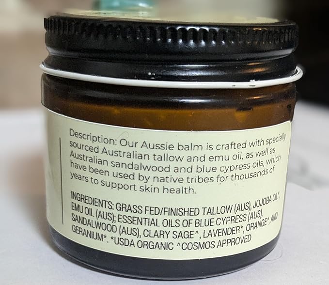 Hearth and Homestead: Handmade Blue Outback Australian Whipped Tallow Balm with Emu, Jojoba, Sandalwood, and Blue Cypress - 1.3 oz